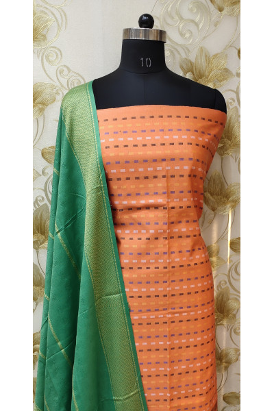 All Over Butta Weaving Cotton Orange Suit Fabric Set (SF15)